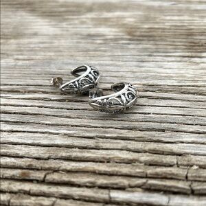 925 Sterling Silver Huggie Hoop Earrings with Intricate Design